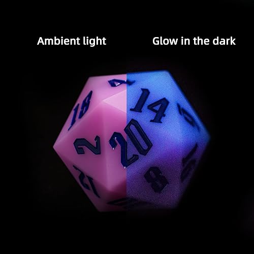 55mm Silicone D20 DND Dice, Large D20 Single 20 Sided Dice | Glow-in-the-Dark D20 Giant Dice with Gift Box for Dungeons and Dragons RPG Bar Pub Club Party Games (Purple/Blue) - color: Purple/Blue