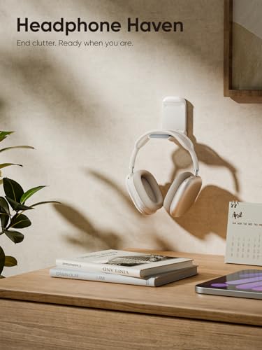 MAMUVIMO Headphone Stand, Headset Stand Foldable ＆ Sticky, Headphone Holder Hook Mount with Non-Slip Silicone, Adhesive Earphone Desk Hanger Clip Space-Saving for Airpods Max, All Earphones- Starlight - color: Starlight, size: 1 Pack