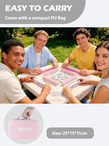 Mahjong Tile Set 160 1.2” Acrylic American Mahjong Game Sets | Pink Fairy Garden Series Mah Jongg Tiles with 6 Dice PU Bag Accessories Gifts for Majong Players Beginners - color: Garden