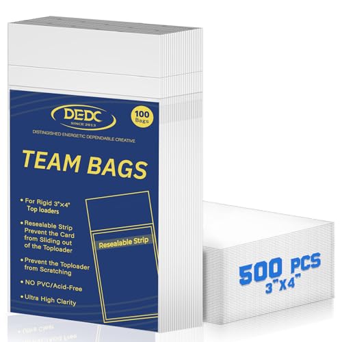 DEDC 500 Pcs Resealable Team Bags for Card Sleeves Set with Bottom Adhesive Strip Clear Cards Sleeve for Top Loaders & Raw Cards Thick Trading Card Protectors for Long-Term Storage & Display - size: 500 pcs Resealable