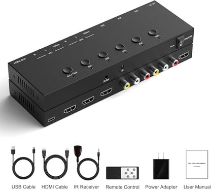 2 AV Inputs + 3 HDMI 2.0 Inputs to HDMI Converter (5 in 1) with Upgrade New Version - style: 2 RCA + 3 HDMI Converter