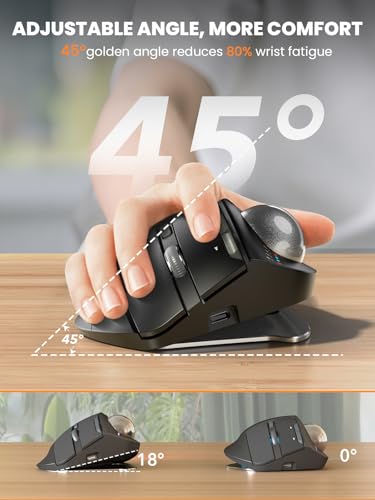 Ergonomic Wireless Trackball Mouse, Rechargeable Adjustable 0°/18° Angle | SABLUTE MAM1 Pro Thumb Control Mice, Quiet Click, 3 Multi-Device Bluetooth & USB Receiver for Office, Windows Mac-Gray Ball - color: Gray ball