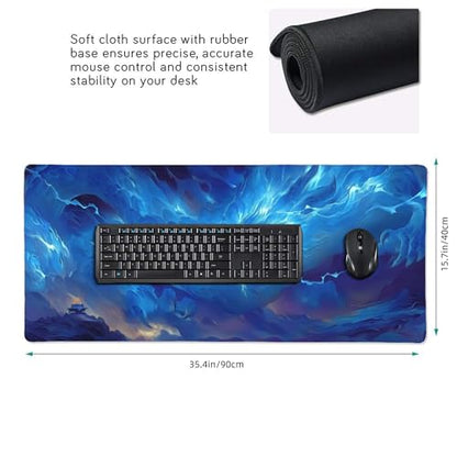 Large Gaming Mouse Pad with Blue Dragon Design, Extended Desk Mat, Non-Slip Rubber Base, 35.4" x 15.7" - color: Blue Dragon