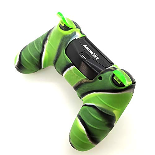 Silicone Skin Cover for Ps4 Controller (1pc Anti-Slip Case, 1 Pair L2 R2 Trigger Extender, 4pcs Thumb Grips,4pcs LED Light Bar Decal) Protector for DualShock PS4/ Slim/Pro Controller (Green granular) - color: Green granular