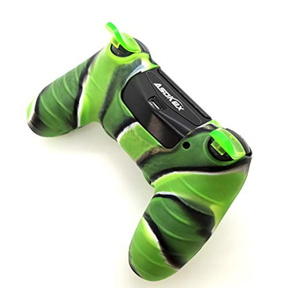 Silicone Skin Cover for Ps4 Controller (1pc Anti-Slip Case, 1 Pair L2 R2 Trigger Extender, 4pcs Thumb Grips,4pcs LED Light Bar Decal) Protector for DualShock PS4/ Slim/Pro Controller (Green granular) - color: Green granular