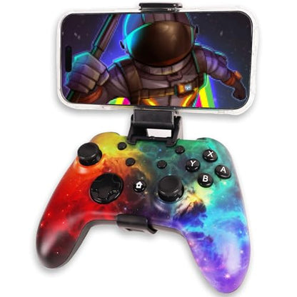 Wzuiсov Game Controller for Switch 1&2, iOS, Android, PC, TV, Tesla - Bluetooth & USB-C Wired Gamepad with Adjustable Star Lights, Phone Holder & USB Adapter - color: Red&Blue
