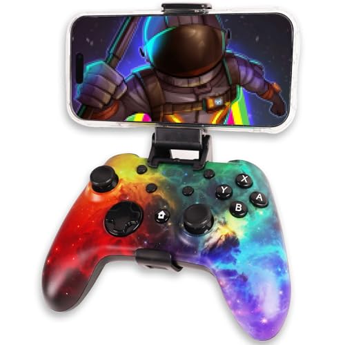 Wzuiсov Game Controller for Switch 1&2, iOS, Android, PC, TV, Tesla - Bluetooth & USB-C Wired Gamepad with Adjustable Star Lights, Phone Holder & USB Adapter - color: Red&Blue