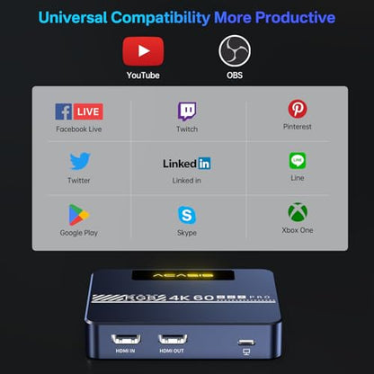 ACASIS 4K60fps Video Capture Card for Streaming and Gaming, VRR Support, External Capture Card for Xbox Series X/S, Xbox One, PS5, PS4/Pro, PC/Mac, Live Stream