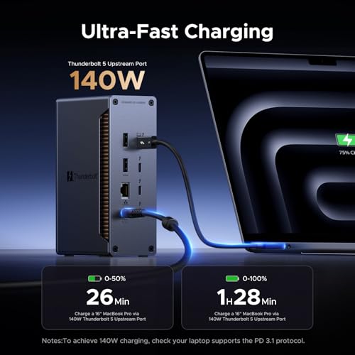 UGREEN 13-in-1 Thunderbolt 5 Docking Station, 120Gbps Max Transfer, Single 8K@60Hz, Dual 6K@60Hz Display, 140W Power Charging Revodok Max 2131 with 2.5GbE, SD/TF 4.0 (Includes US/EU/UK Power Adapter)