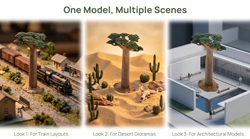 2Pcs Mini Model Trees - Imitation Baobab Tree Mini Tree Figurines Diorama Supplies Artificial Tree Fake Plants for Train Scenery Architecture Landscape Desert Scene Sand Table Decor
