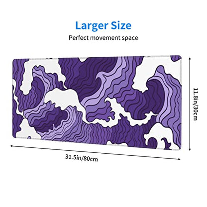 Japanese Purple Wave Large Mouse Pad XL Extended Gaming Mouse Pad Mat Desk Pad with Stitched Edge,Full Desk Mousepad for Office,Computer,Keyboard 31.5 X 11.8 Inch (Japanese Purple White Wave) - color: Japanese Purple White Wave
