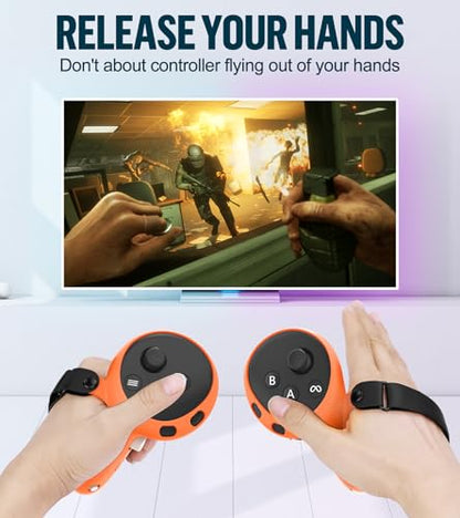 Silicone Cover Set Compatible with Meta Oculus/Quest 3, VR Accessories Protective Cover Includes Controller Grips, Front Shell Headset Cover and Face Cover, Not Fit Quest 3S (Orange) - color: Orange