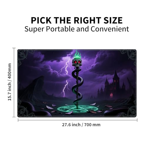 Large Gaming Playmat Compatible with MTG, Seamless Card Game Mat with Stitched Edges, 27.6 x 15.7 in Natural Rubber Desk Pad with Transparent Drawstring Bag, No Grid Layout, Red Rose Skull Love - color: Dark Skull Serpent, size: 28"X16" Regular