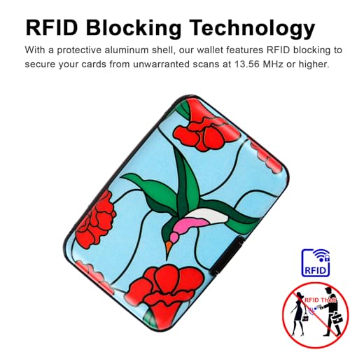 Credit Card Holder Small RFID Blocking Wallet Business Metal Slim Mini Aluminum Hard Case for Women Men - color: Bird Flower