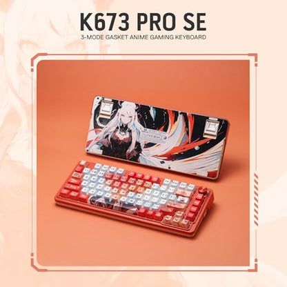 Redragon K673 PRO Wireless 81-Key RGB Gasket Gaming Keyboard, Scroll Knob | Multi-Function Control Wheel, 0-Delay Tri-Mode, Cushioned 5-Layer Noise Dampening for Creamy Thocky Sound, Compact 80% Size - color: Flaming Red (Anime Version), size: 81 Keys + N