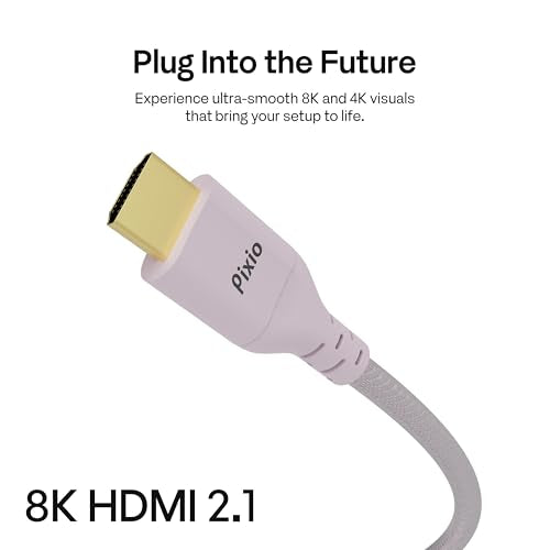 Pixio Pink 8K HDMI 2.1 Cable Ultra Certified Ultra High Speed 6FT 8K 60Hz 4K 120Hz Nylon Braided, Gold Plated Connector, Anti-Breakage, HDR10+, dtsx, eARC, HDCP, Dolby Compatible - color: Pink, size: 6 ft