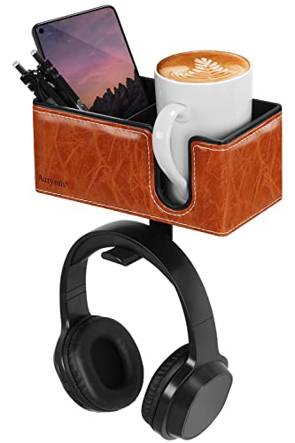 Desk Cup Holder Clip on Pen Holder Headphone Hanger Headset Stand Rotatable Clamp Hook Under Desk (Light Brown) - color: Light Brown