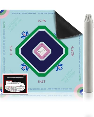 Mahjong Mat for Table, 32.4×32.4 Non-Slip Rubber Mahjong Mats with 2026 Mahjong Card, Neoprene Mah Jong Mat with Carrying Bag for Poker, Board Games,Dominoes,Cards & Tile Games - color: Sku Bule Green