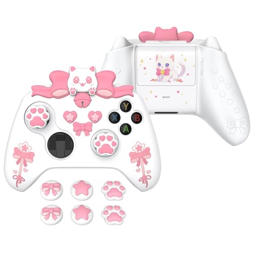 PlayVital Cute Silicone Controller Skin for Xbox Series X/S - Sweetheart Kitty Anti-Slip Grip Cover with 6 Thumb Grips & Stickers - Soft Rubber Protector for Xbox Core Controller Accessories, White - color: White