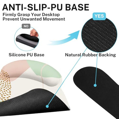 Ergonomic Mouse Pad Set with Wrist Rest, Boho Leaves | Green Non-Slip Rubber Base Wrist Cushion Support and Coasters Mousepad with Wrist Support for Computer Keyboard - color: Green Boho Leaves