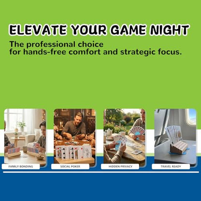 6-Piece Playing Card Holder Collection: 2 Wooden & 4 Plastic Hands-Free Organizers for Board Games, Canasta Card Holder Set for Adults & Small Hands, Fits Most Standard Cards, Mixed Pack