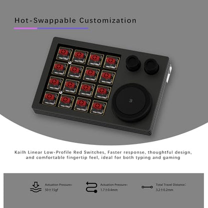 Macro Keypad Programmable Designer,Programmable Keypad with Triple Knob 16 Keys and Screen,One Handed Gaming Keyboard for iOS,Windows (White) - color: White