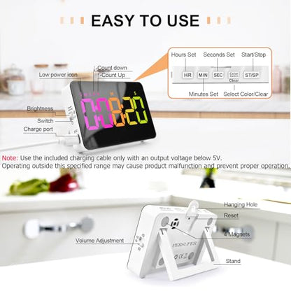 PERSUPER Kitchen Digital Timer, Count Down Up, Rechargeable, Vibration Mode | Adjustable Volume and Brightness LED Display, Time Management Cook, Desk, Kids Adults Study Teaching, Kitchen Gadgets RGB ﻿ - color: .Rgb
