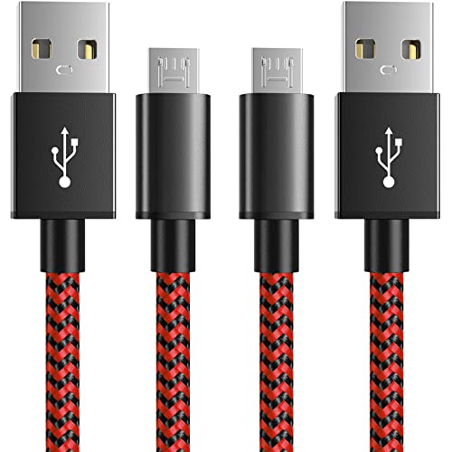 6amLifestyle PS4 Charging Cable, 10ft 2 Pack USB to Micro USB Cable, Nylon Braided Cord, for PS4 Slim/Pro, Xbox One S/X Controller, Red - color: Red 2Pack