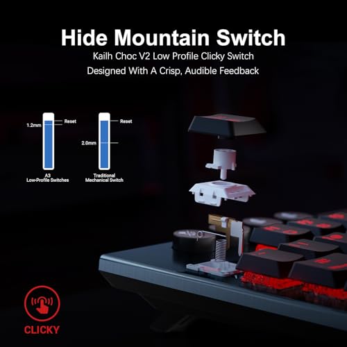 Hexgears Immersion A3 Low-Profile Wireless Mechanical Keyboard, TKL Hot-Swappable Aluminum Gaming Keyboard, BT5.0/2.4GHz/USB-C Clicky Switches, RGB Backlit, TFT Screen & 5800mAh Battery for Pc/Mac - size: A3 - Tkl, style: Clicky