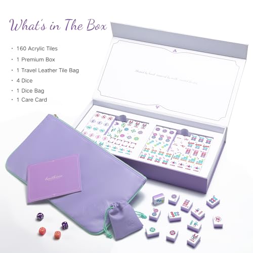 American Mahjong Tile Set, 160 Purple 4 Layer Mah Jong GameTiles with Tile Bag, Gift-Ready Storage Box, 4 Dice with Pouch, Mahjong Travel Tiles Set, Western Mah Jongg, Majong, Majiang - color: Purple