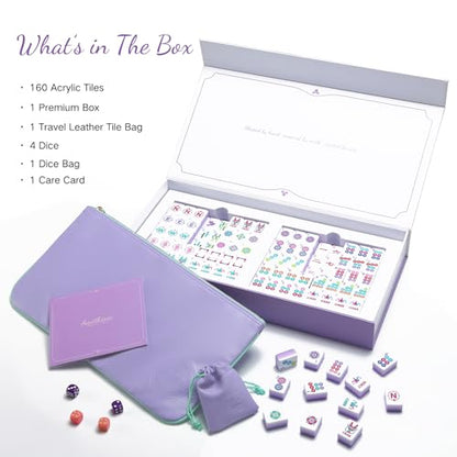 American Mahjong Tile Set, 160 Purple 4 Layer Mah Jong GameTiles with Tile Bag, Gift-Ready Storage Box, 4 Dice with Pouch, Mahjong Travel Tiles Set, Western Mah Jongg, Majong, Majiang - color: Purple