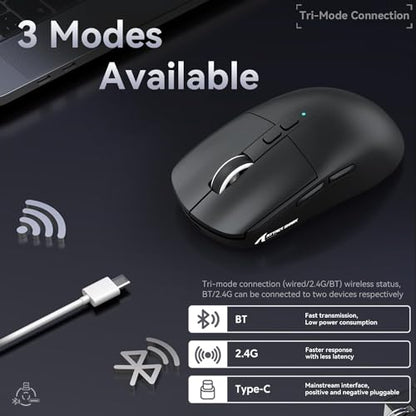 ATTACK SHARK X6 Lightweight Wireless Gaming Mouse with RGB Backlight Charging Base,Tri-Mode Wired/2.4GHz/BT5.2,26K DPI, PAW3395 Optical Sensor,HUANO Switch,5programmable Buttons,PC/Mac(Black) - color: Black, size: Mouse without Anti-slip sticker