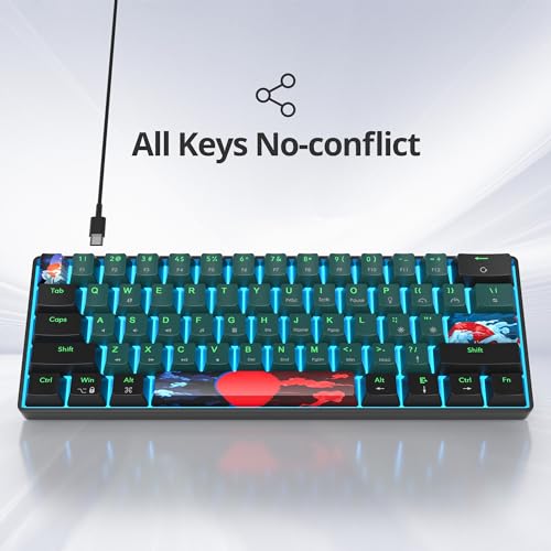 Protable 60% Percent Gaming Keyboard Mechanical, Mini Compact Ice-Blue LED Backlit 61 Keys Wired Office Keyboard with Red Switch for Mac/Win/PS4/PS5（61Green/Red Switch） - color: Ice-blue 61Green/Red Switch