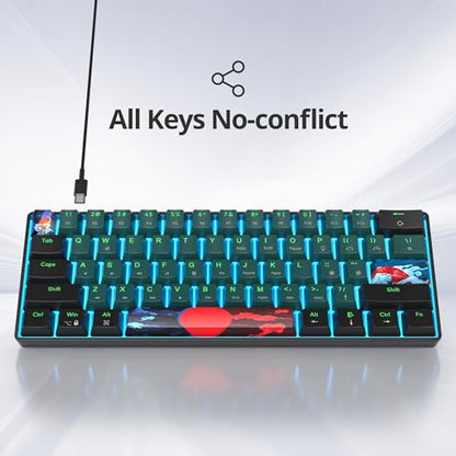 Portable 60% Mechanical Gaming Keyboard Blue/Black, Blue LED Backlit Wired Key Board with Red Switch, Compact 61 Keys Mini Office Keyboards for Laptop PC (61 Soundwave A/Red Switch) - color: 61 Soundwave A/Red Switch