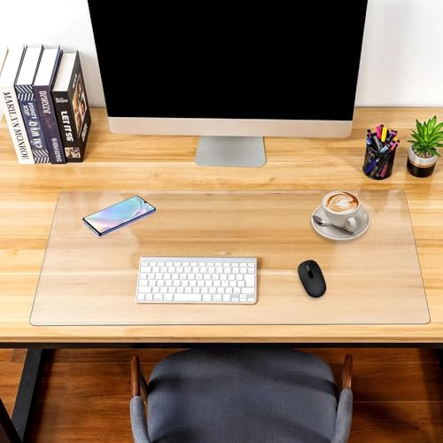 Frosted PVC Soft Glass Desk Pad Protector - Thick Heat Resistant Table Cover, Anti-Scratch Waterproof Rectangular Mat for Office, Durable Tablecloth for Home & Workspace, Satin Finish Version, 1 cm