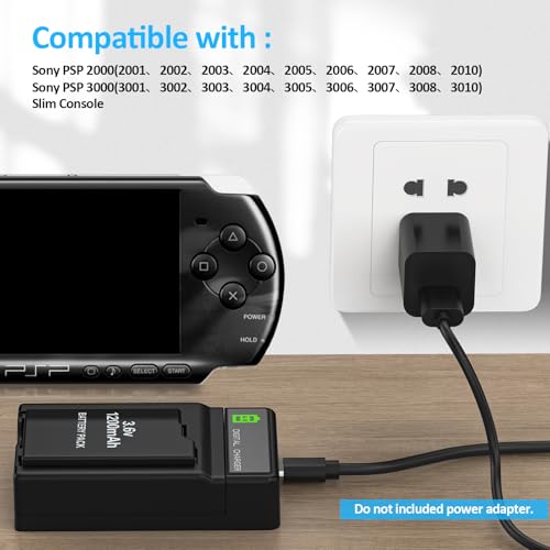 PSP Battery and Charger, 2Pcs 3.6v 1200mAh Lithium Polymer Replacement Batteries with Charging Dock for PSP-3000, PSP-3001, PSP-2000, PSP-2001, PSP-3002, PSP-3004, PSP Lite, PSP Slim Console - size: for PSP2000/3000