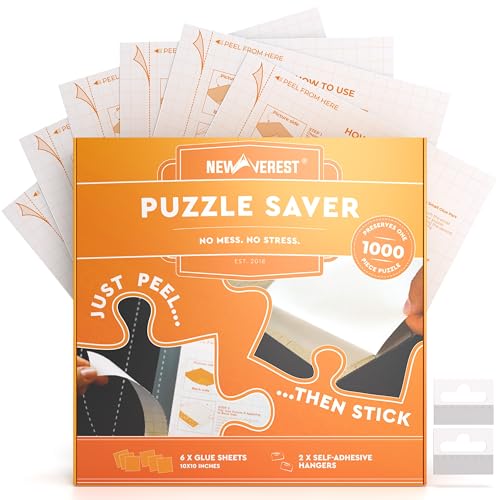 Newverest 6-Pack Puzzle Glue Sheets 10×10″ – Preserve & Display 1 × 1000-Piece Jigsaw Puzzles – Peel & Stick Puzzle Saver with 2 Adhesive Hangers – No Glue, No Mess, Ships Flat, Gift-Ready Box - color: Pack of 6
