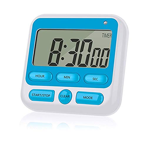 Upgraded Digital Kitchen Timer, ON/Off Switch, 12/24 Hour Clock and Silent Timers, Count Up & Count Down for Kids Teachers Cooking Games Office, Large LCD Display, Loud Alarm and Strong Magnet (Blue) - color: Blue