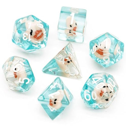 Cusdie 7-Die DND Dice, Polyhedral Dice Set Filled with Animal, for Role Playing Game D&D Dice（Pink Duck w/White Numbers） - color: Pink Duck