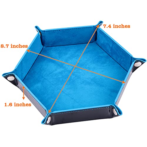 SIQUK 2 Pieces Dice Tray PU Leather Dice Folding Hexagon Tray Dice Holder for Dice Games Like RPG, DND and Other Table Games (Violet, Sky Blue) - color: Violet and Sky Blue