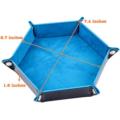 SIQUK 2 Pieces Dice Tray PU Leather Dice Folding Hexagon Tray Dice Holder for Dice Games Like RPG, DND and Other Table Games (Violet, Sky Blue) - color: Violet and Sky Blue