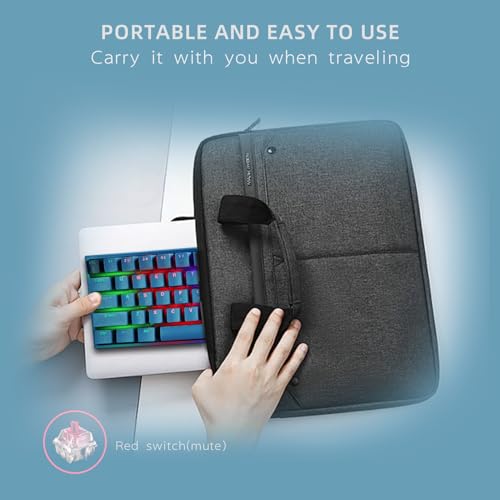 ONE-UP Portable 60% Mechanical Gaming Keyboard, LED Backlit Compact 61 Keys Mini Wired Office Keyboard with Red Switch, for Windows Laptop PC Mac - Black/Grey（Pale Blue）【Red Swich】 - color: Pale Blue