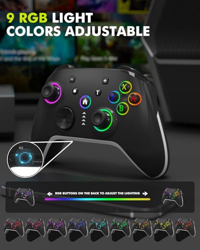 Bcofo Wireless Mobile Gaming Controller for iPhone/Android/Switch/Laptop, Wired Control for PC/Steam, Programmable Game Gamepad with Phone Clip for Gamer, with RGB Lighting Effect/Turbo/Vibration - color: Black-01