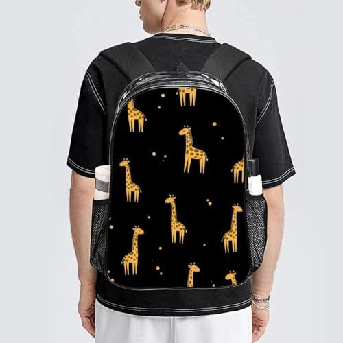 Heavy Duty Transparent Clear Backpack for Stadium Concert Travel | Transparent, Gold Giraffe, with Reinforced Bottom, Padded Shoulder Straps - color: Pattern (331)