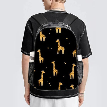 Heavy Duty Transparent Clear Backpack for Stadium Concert Travel | Transparent, Gold Giraffe, with Reinforced Bottom, Padded Shoulder Straps - color: Pattern (331)