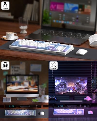 MageGee Wireless Gaming Keyboard and Mouse Combo V560, RGB Backlit Rechargeable Mechanical Feel 2.4GHz Quiet Blue White Purple Keyboard Mouse for Mac Laptop PC Gamer - color: Blue White Purple