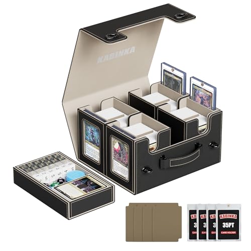 Kabinka Commander Deck Box for MTG with Handle, Multi Deck Case | with Large Dice Tray Fits 400+ Double-Sleeved Cards, 5 IN 1 TCG Card Storage Box, 35PT Card Holders (Black Gold) - color: Black Gold