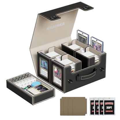 Kabinka Commander Deck Box for MTG with Handle, Multi Deck Case | with Large Dice Tray Fits 400+ Double-Sleeved Cards, 5 IN 1 TCG Card Storage Box, 35PT Card Holders (Black Gold) - color: Black Gold