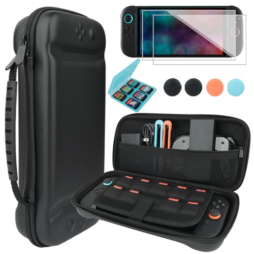 Carrying Case Accessories Kit for Nintendo Switch 2 | Kit with Protective Hard Shell Portable Travel Carry bag,Screen Protectors,Game Card Case and Thumb Caps - color: Switch 2 Case Kit
