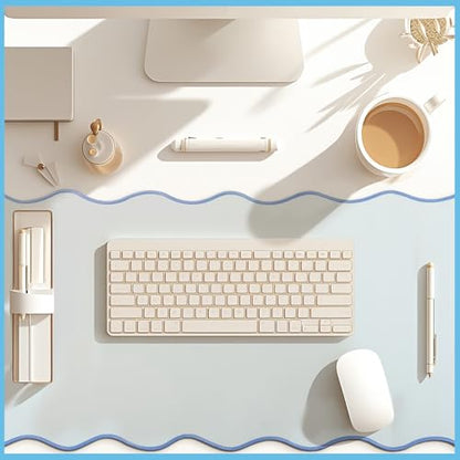 Hahafelt Scalloped Desk Mat Large Desk Pad Cute Coquette Table Mat Back to School Preppy Table Make up Pad Nonslip Graduation Gift with Stitching Waterproof Gaming(Blue,36 x 17 Inches) - color: Blue, size: 36 x 17 Inches